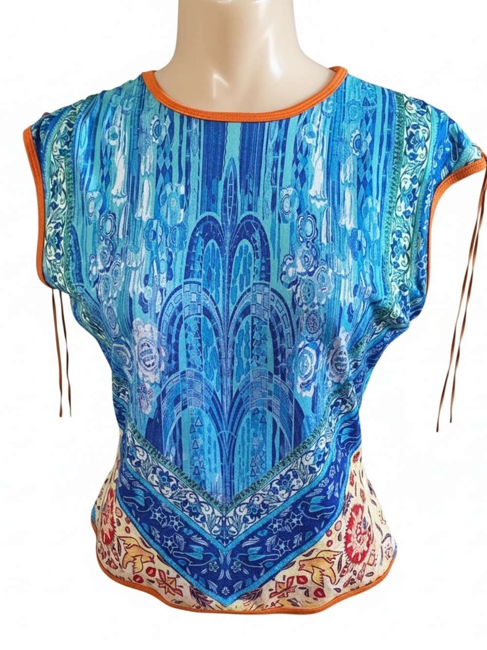 Cache Y2K Art Deco Printed Top